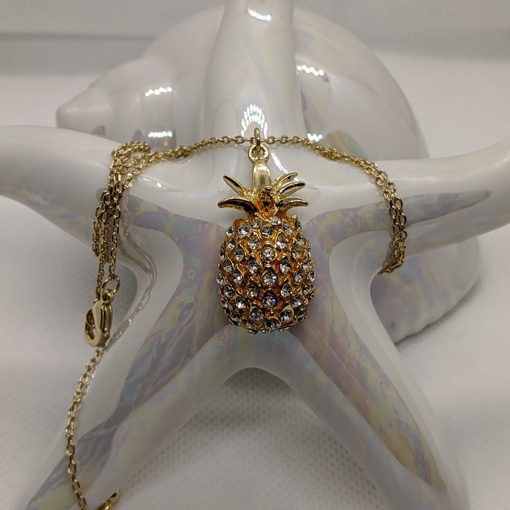 Crystal Studded Golden Pineapple Necklace
